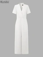 ZANZEA Street Fashion High Waist Jumpsuits Women Workwear Belt Rompers Solid Deep V Neck Elegant Office Lady Long Overalls - Image 4