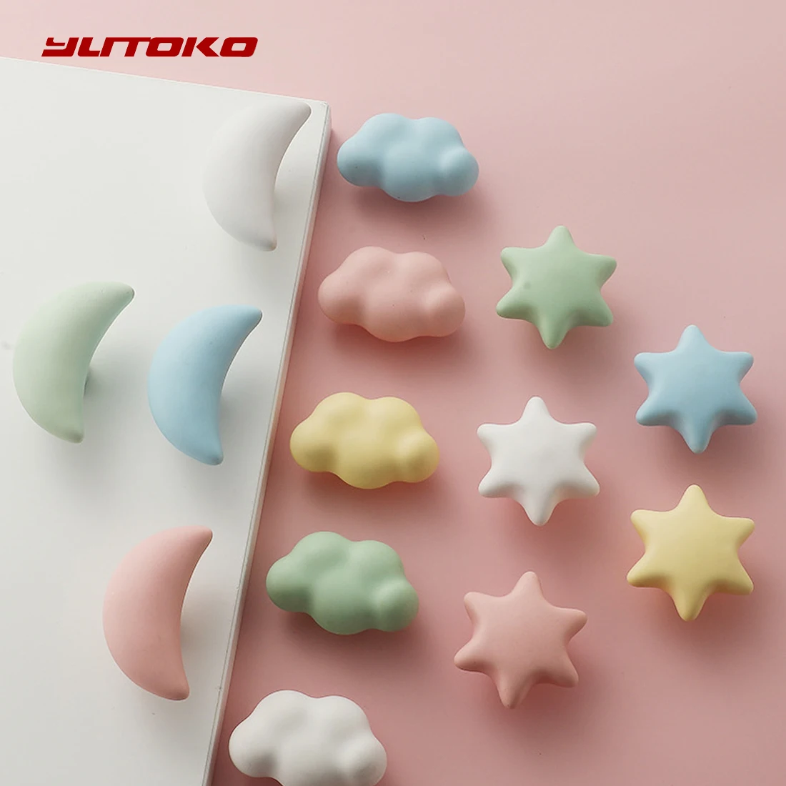 Cute Children's room Cabinet Knobs Stars Clouds Moons Ceramic Furniture Handles Cartoon Wardrobes Pulls Drawer Door Handles