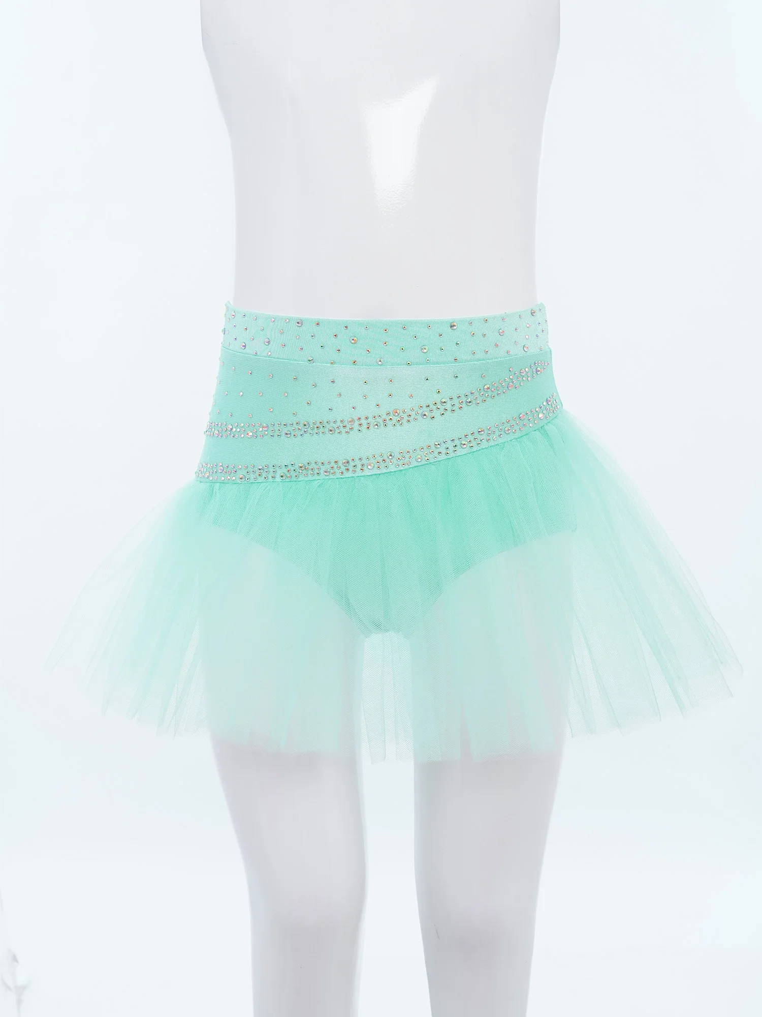 

Girls Two Layers Tulle Skirts Modern Ballet Dance Costume Rhinestones Tulle Tutu Skirt Dance Figure Skating Performance Clothes