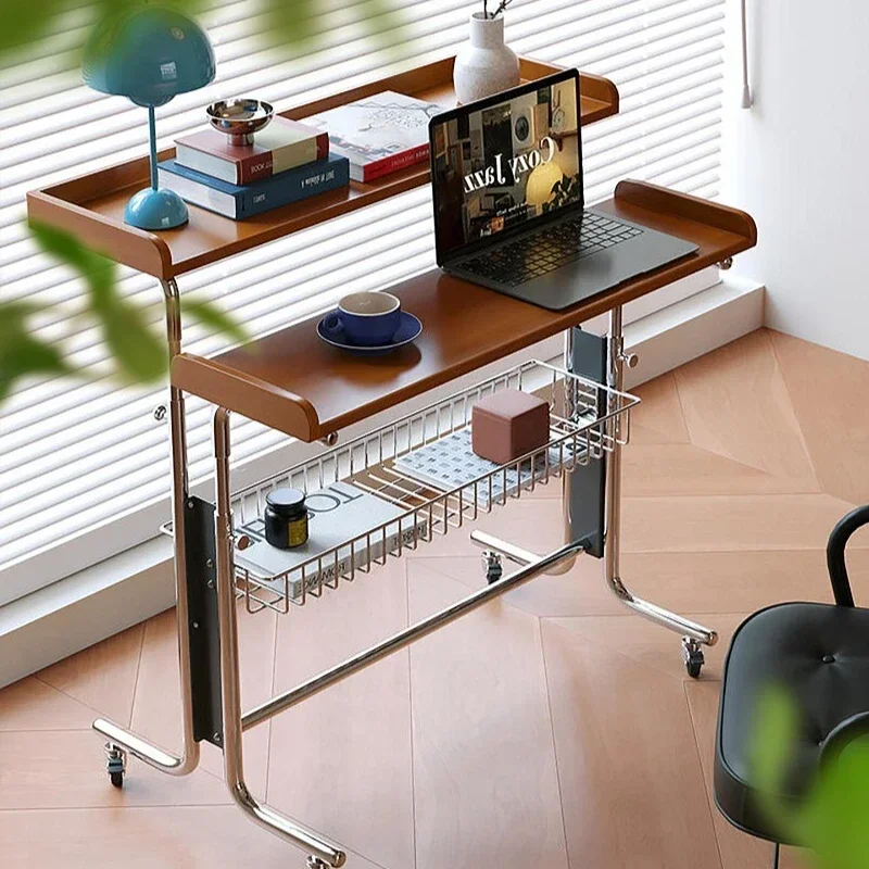 medieval lifting computer, learning folding desk, small apartment Bauhaus, stainless bedroom, steel mobile bay window bedside