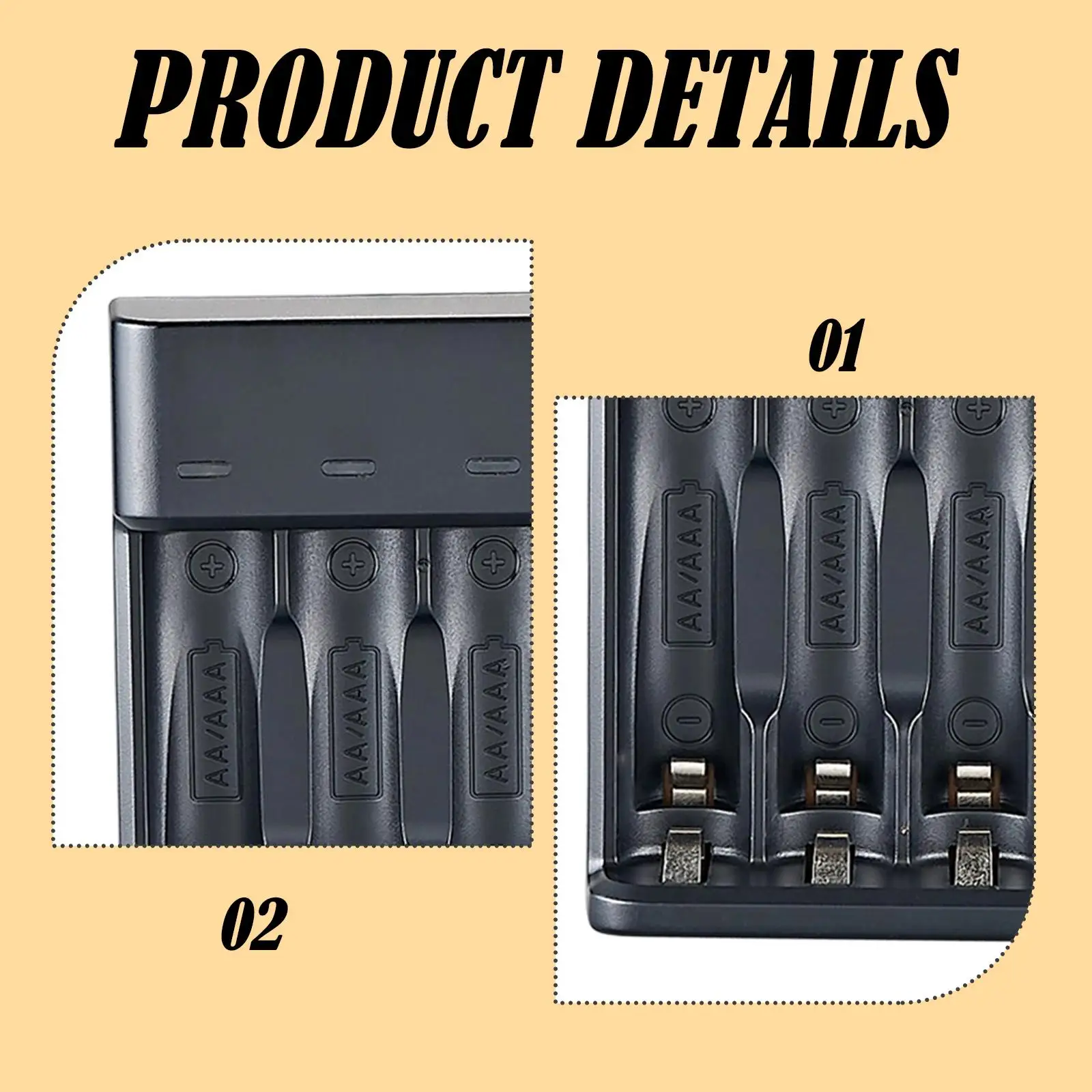 4スロットUSB充電器 4スロット高速インテリジェント大容量充電（AA、AAA用）