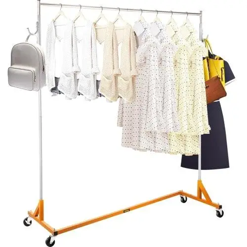 

Height Adjustable Industrial Z Rack - Sturdy Steel Garment Rack with Lockable Casters for home & Commercial Use - Orange