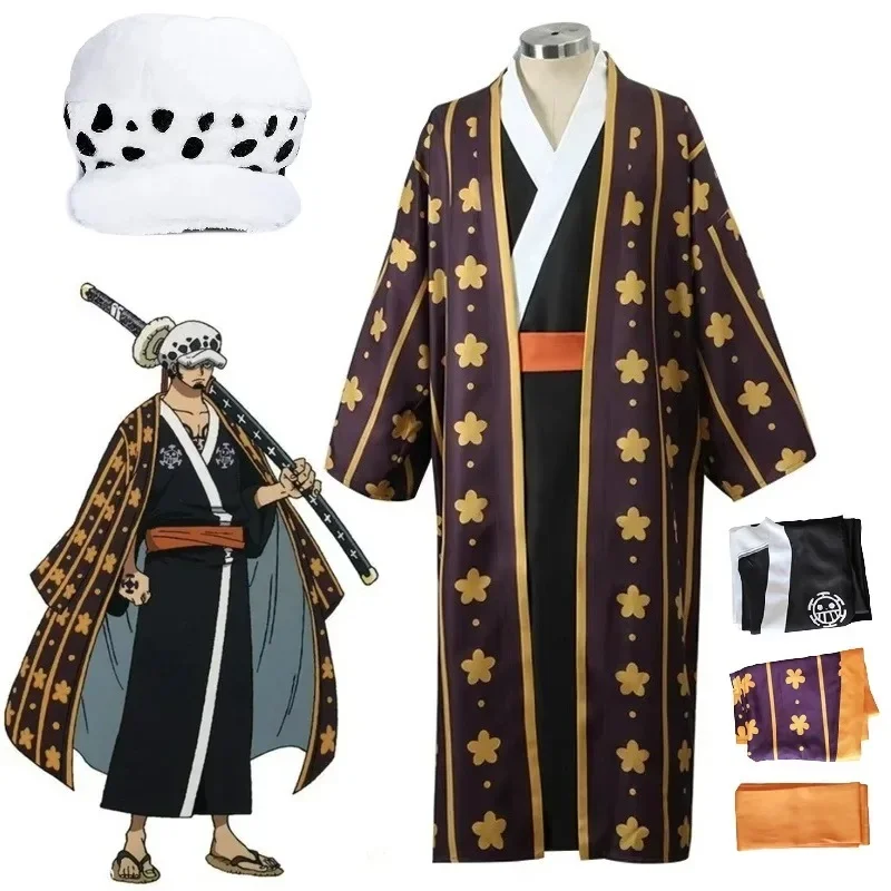 Trafalgar lei cosplay traje anime figuras impressão digital quimono uniforme conjunto completo halloween carnaval festa terno homem