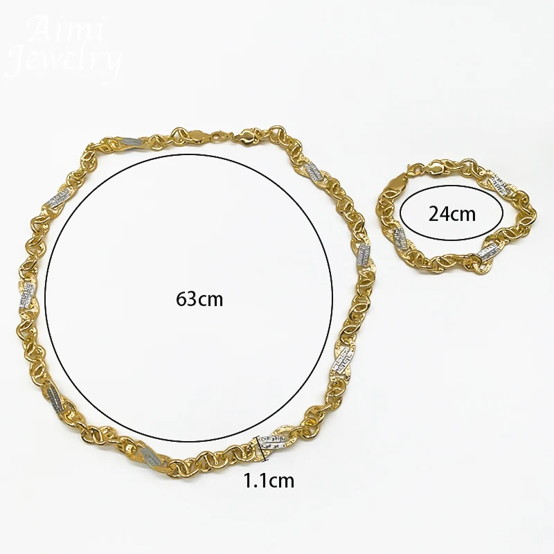 24inch 18K Gold Plated Jewelry Set Long Chain Golden Choker Necklace Bracelet Jewellery Engagement African Party Wedding Gifts