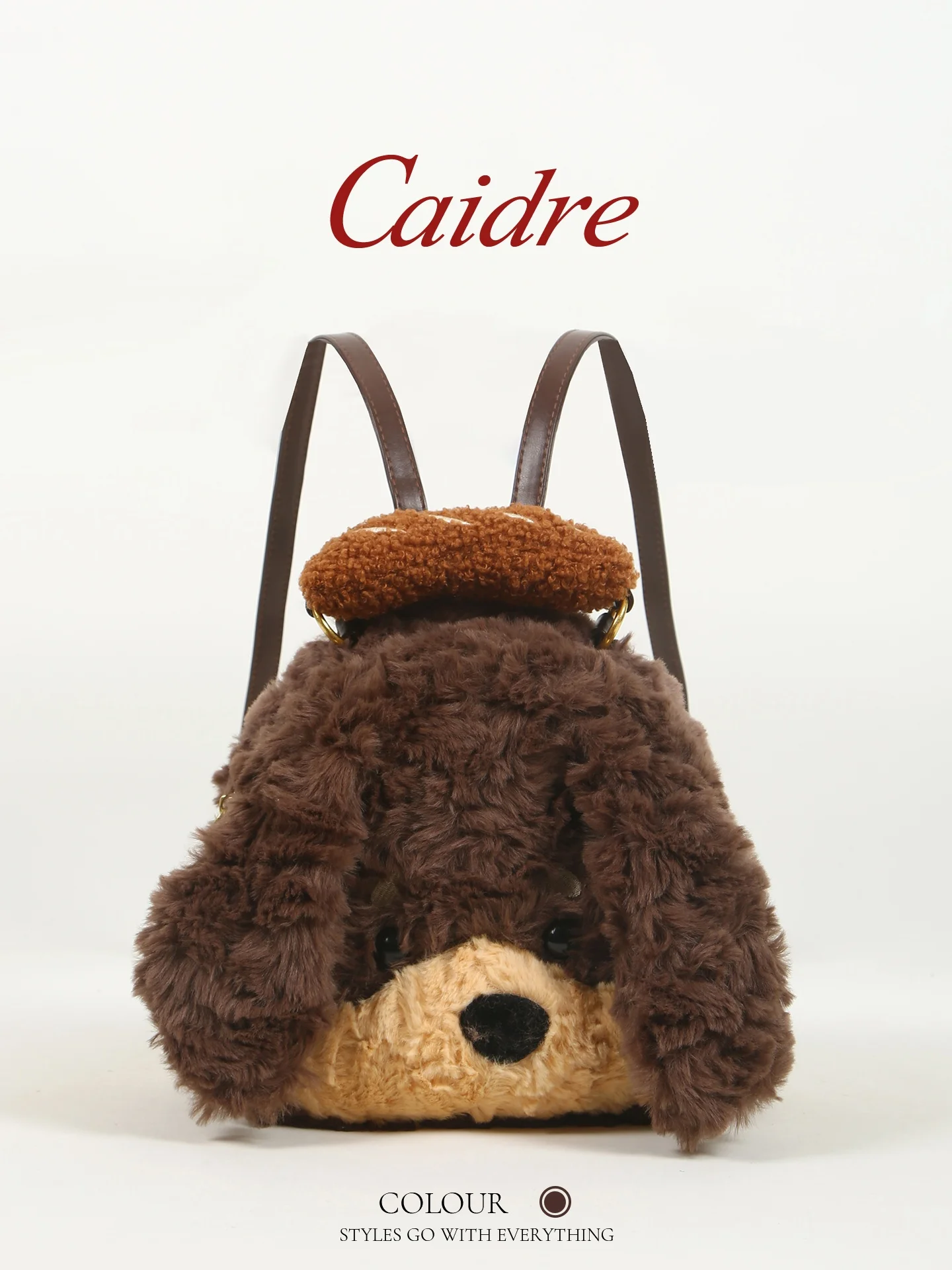 

Caidre Cute Plush Doggy Backpack Lightweight Travel Female Version Doll Toy Bag Soft Korean Style Youth Daily Use Zipper Closure
