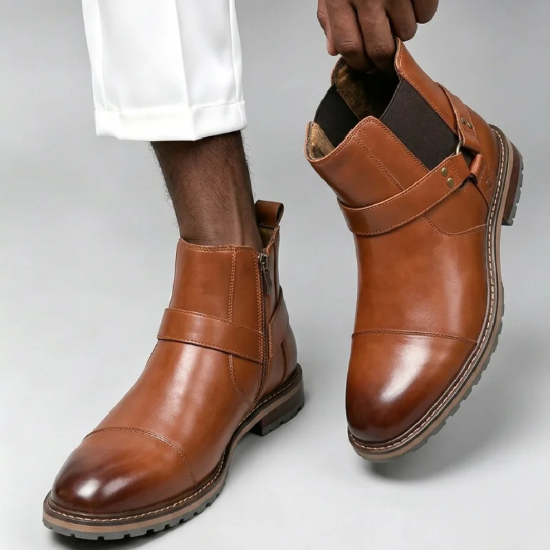 Men High-top Chelsea Boots Black-brown Color Side Zipper High-quality Men Thick-soled Anti-slip Business Short Boots Sizes 38-46