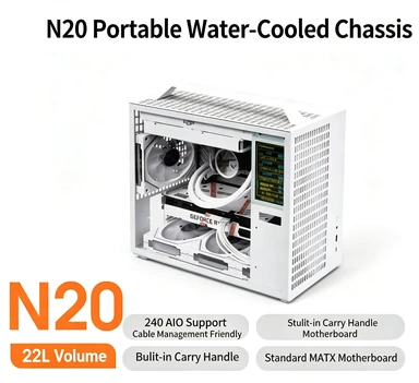 Bennu N20 Handheld-Mini-PC-Gehäuse, unterstützt mATX ITX, 240-mm-Wasserkühlung, großes Netzteil-Desktop-Computer-Gehäuse