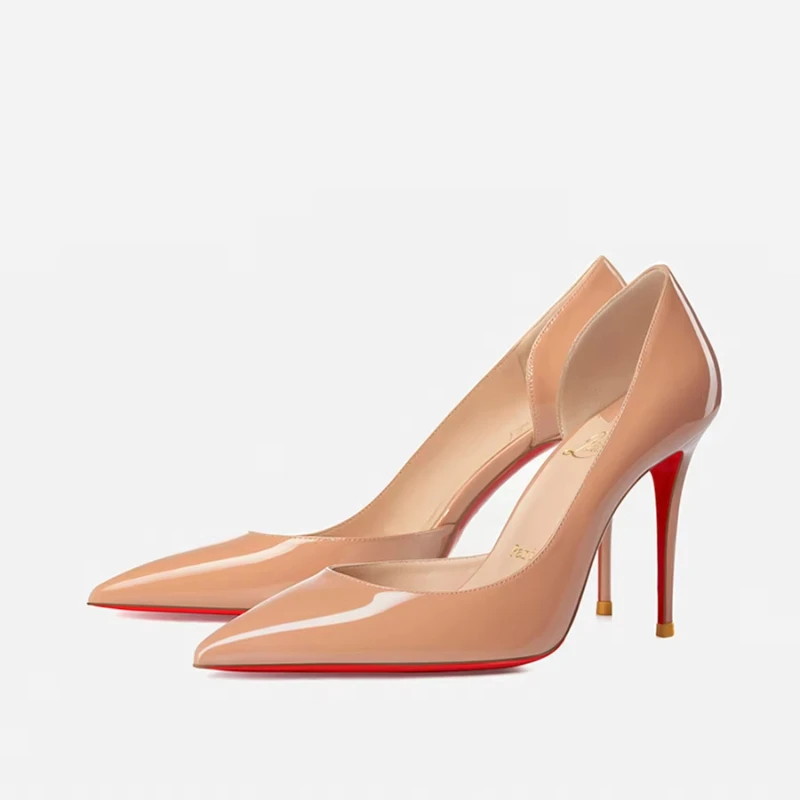 

2025 New High Heels with Red Bottom, Side Air, Sexy and Versatile, Professional Pointed Shallow Mouth, Fine Tailored Shoes