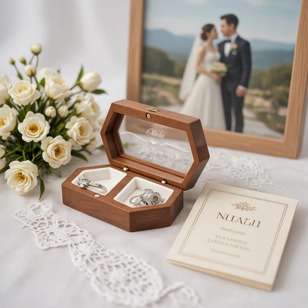 Personalized Wooden Ring Storage Box, Hexagon Shape with Clear Cover, Best for Wedding Proposals, Unique Jewelry Organizer Case