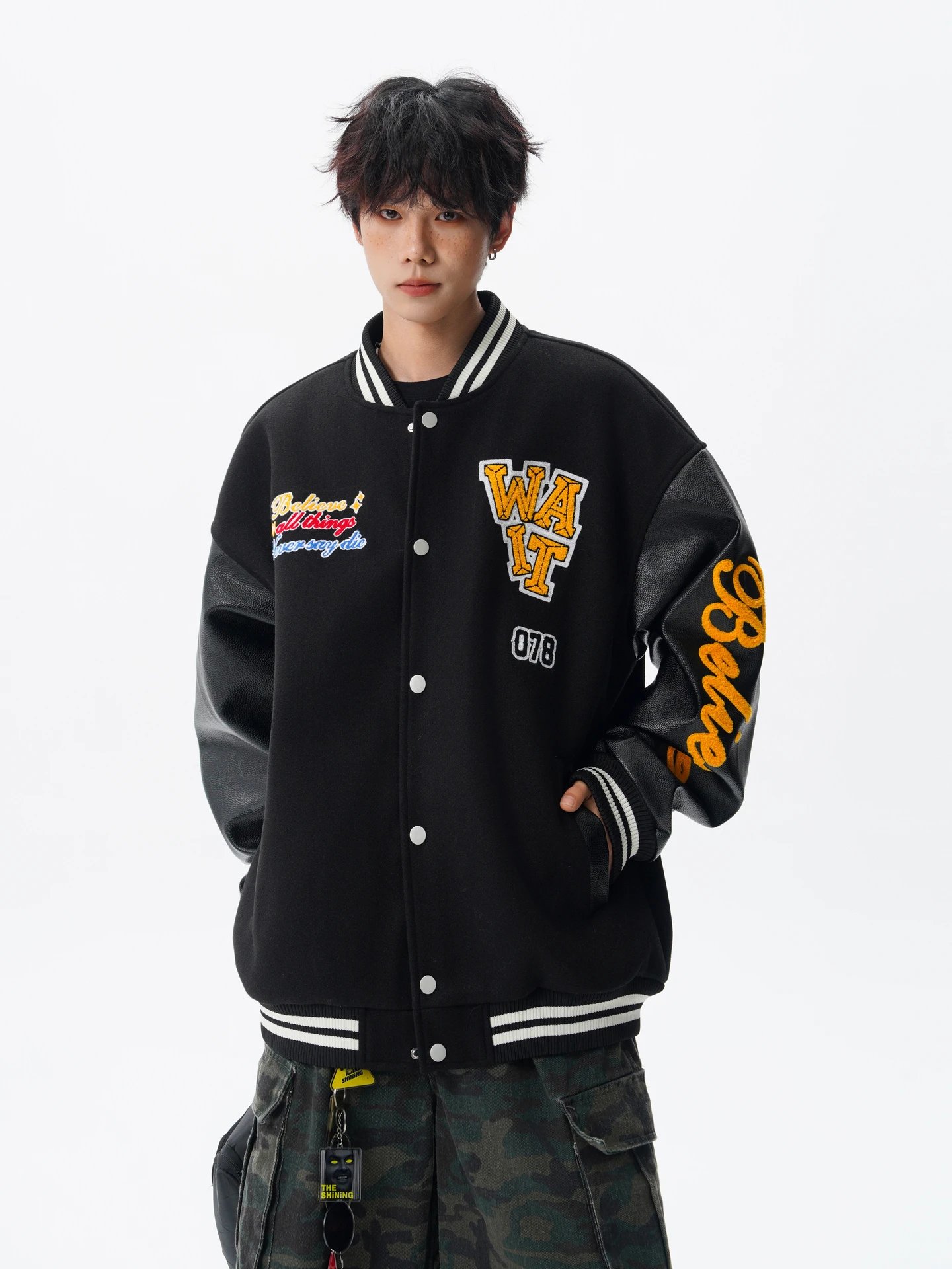 

American Sle Baseball Jaet ex Свободный крой для пар Одинаковые полотенца с вышивкой надписями Мужская женская верхняя одежда Пальто