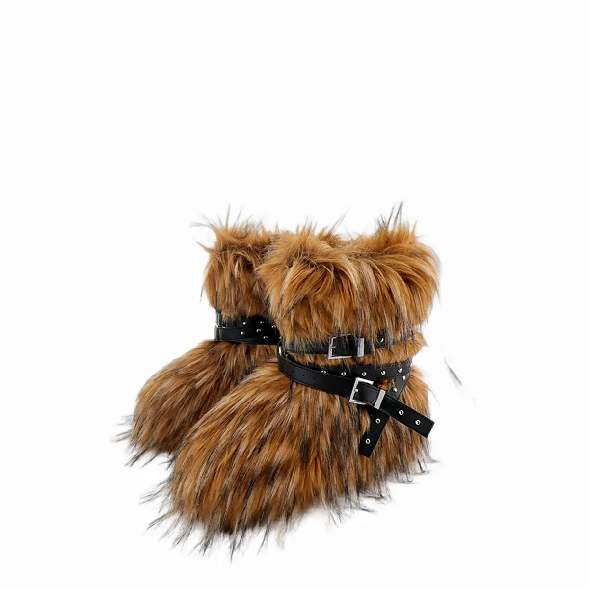 Winter Shoe Women's Fluffy Faux Raccoon Fur Boots Woman Plush Warm Snow Boots Luxury Footwear Girls' Furry Fur Bottes Fashion