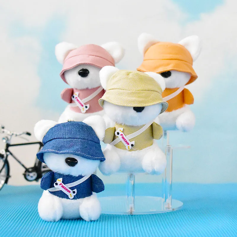 4-inch Stuffed Animals Plush New Cute Denim Hat Puppy Doll Backpack Plush Pendant Kawaii Creative Brithday Gift for Friend