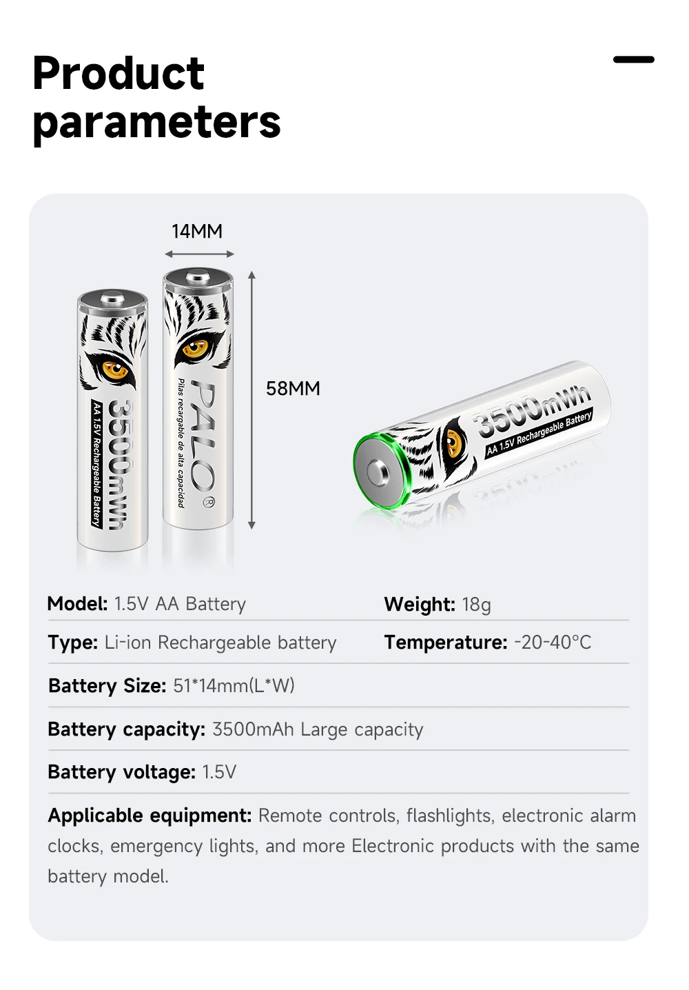 PALO 1,5 V AA wiederaufladbare Batterie 3500 mWh Lithium-Batterien für ferngesteuerte elektrische Spielzeuge, Mäuse, Uhren und Radios – Detail 20