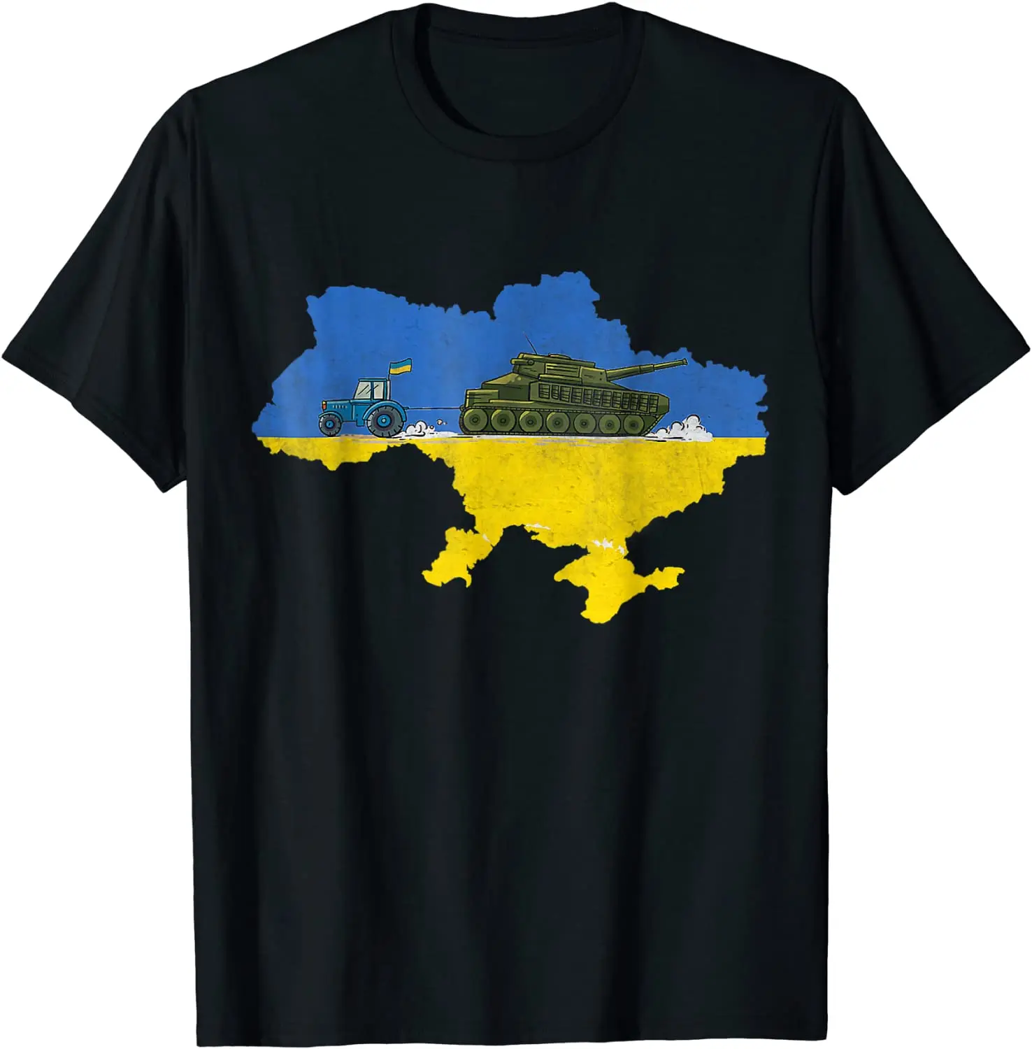 

Ukrainian Farmer Steals Tank Funny Tractor Ukraine Flag T-Shirt Summer Short Sleeve Casual 100% Cotton Men T-Shirts