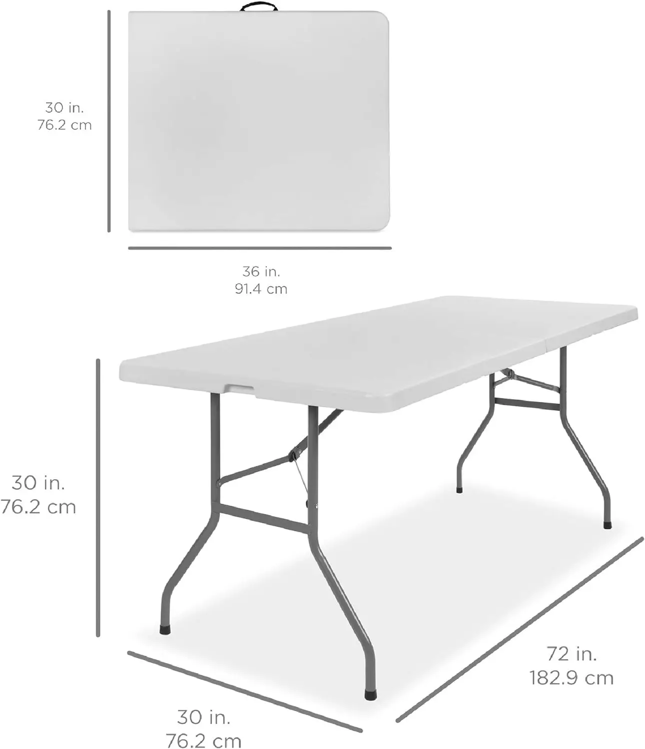 6-foot plastic folding table, indoor and outdoor heavy-duty portable with handle, picnic, party, camping lock - white