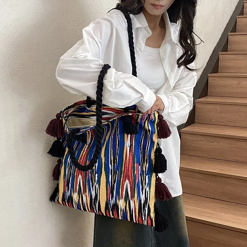 Crossbodytas in etnische stijl voor meisjes, veelzijdige schoudertas, grote capaciteit, casual, draagbare emmertas