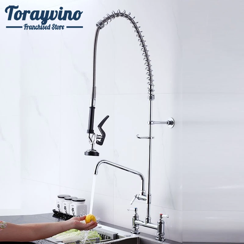 

Torayvino Three hole installation high-end Kitchen Sink Faucet Two Ways Double Handle Control With Swivel Hot & Cold Mixer Taps