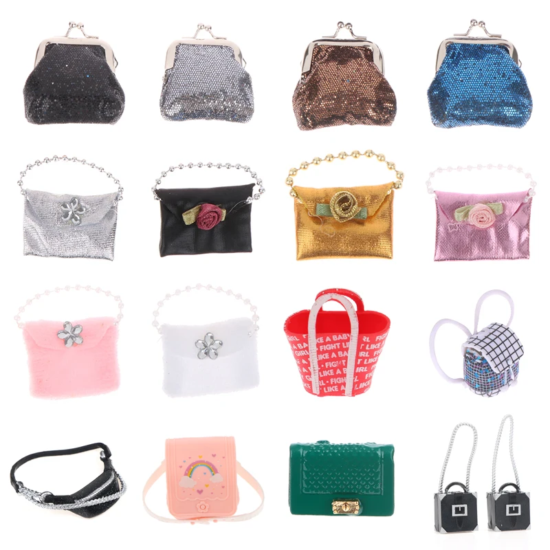 1:12 Sequin Dollhouse Miniature Leather Handbag Purse Lady's Shoulder Bag Fashion Doll's Accessory Dolls Accessories