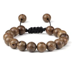 Vintage Men Bracelet 6 8 10 12mm Natural Wood Bead Tibetan Buddha Bracelet Charm Wood Beads Ethnic Tribal Wristbands Men Jewelry