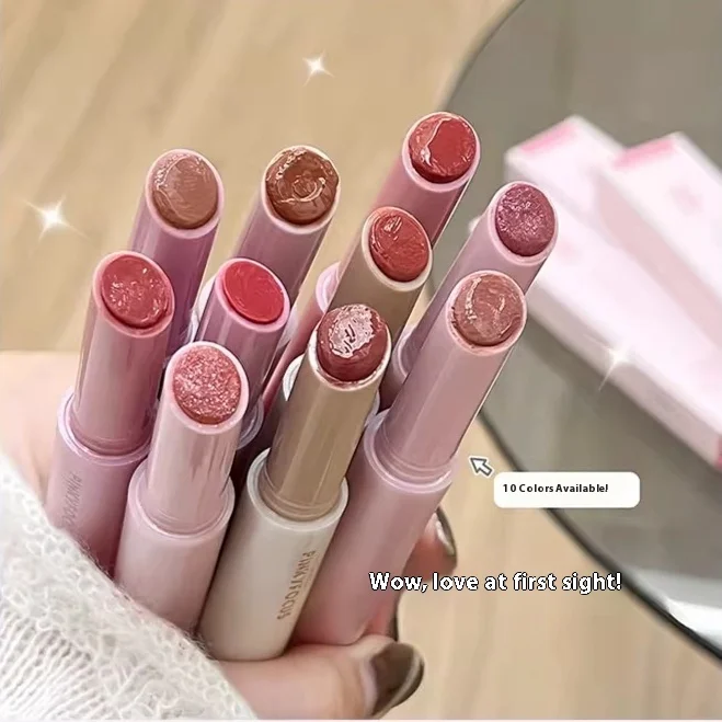 다이아몬드 핑크 글리터 솔리드 젤리 립글로스 펜 보습 미러 워터 립스틱 라이트 필름 형성 비퇴색 글로스 화장품