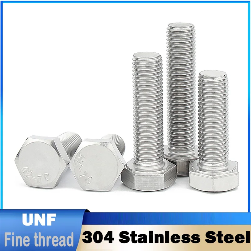 1~10Pcs UNF 304 Stainless Steel Outer Hexagon Head Bolt External Hex Screws Fine thread 10# 1/4 5/16 3/8 7/16 1/2