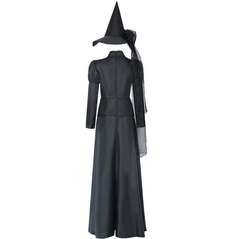 Disfraz de Reina Malvada de la Película Wicked, Vestido Largo con Sombrero Negro, Disfraz de Villana para Cosplay, Halloween