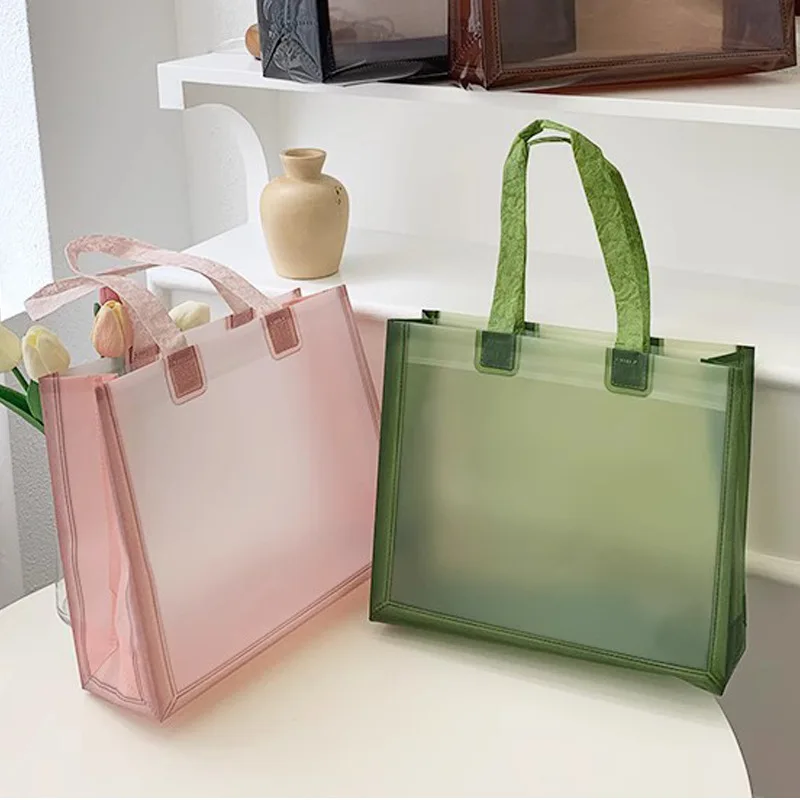 

Fashionable Frosted/Transparent Tote Bag-Waterproof Elegant Reusable Shopping/Gift Bags for Women ,Lightweight Durable Packaging