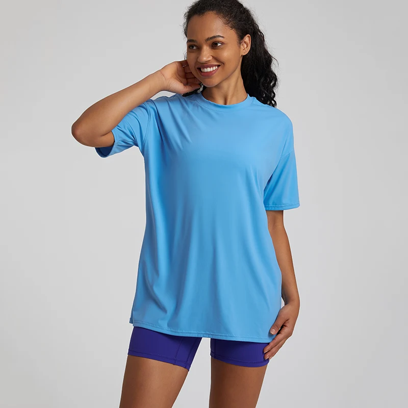 

Women's Short-Sleeve Round Neck Yoga Shirts High Stretch Oversized Gym Top Quick Dry Running T-Shirt Workout Clothes