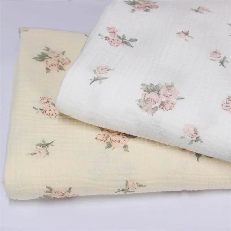 

135x50cm Double-Layer Cotton Gauze Crepe Small Floral Fabric for Sewing Pajamas Home Wear - Quilting Dressmaking Craft