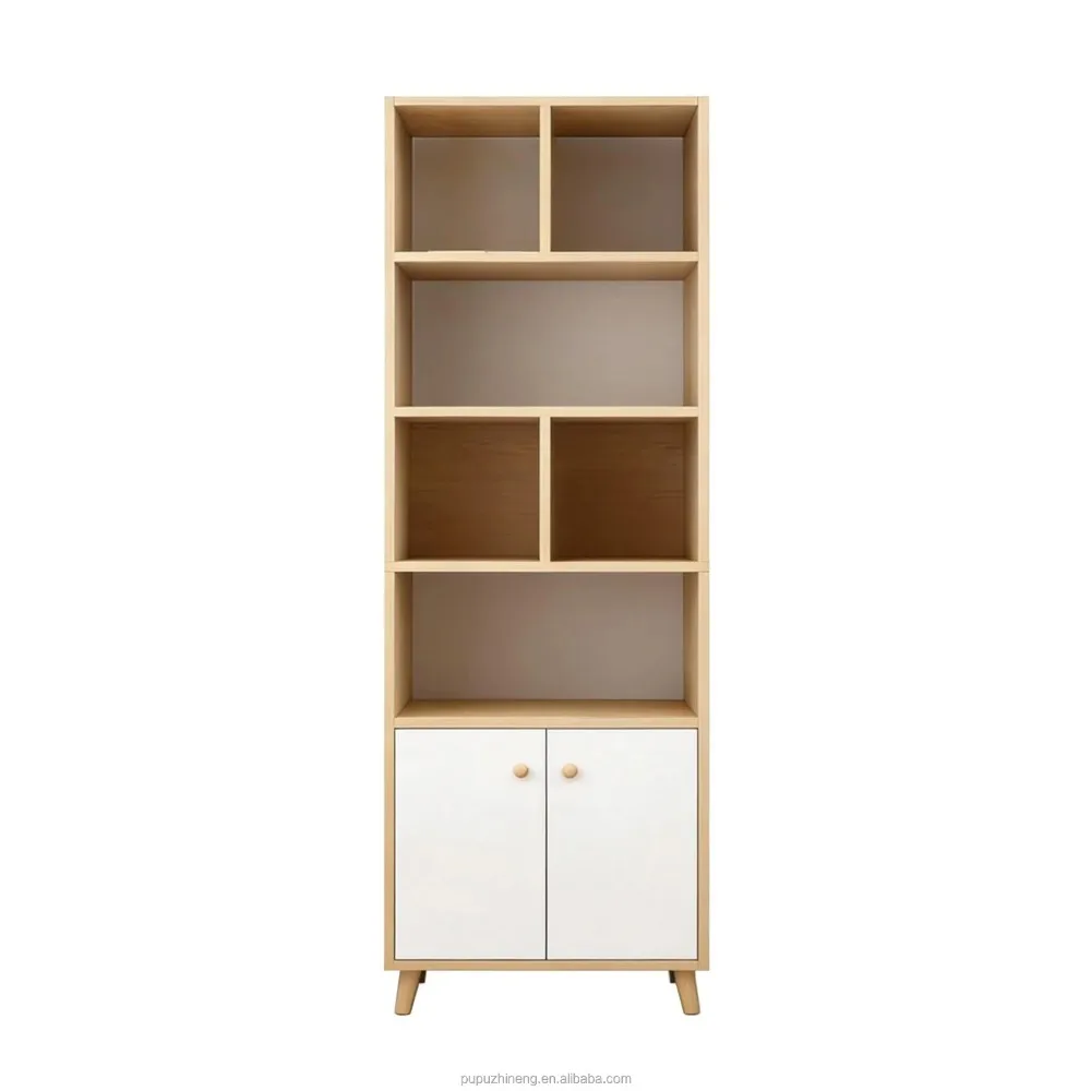 Modern Wooden Panel Bookshelf with Storage Cabinet Space-Saving Design for Home Office & Living Room Easy Assembly