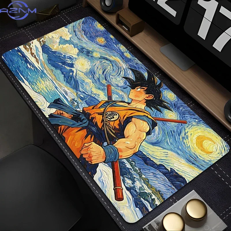 Oil Painting Starry Sky Anime Character Mixed Art Mouse Pad, Rubber Non-Slip Base, Smooth Fabric Gaming Desk Mat for Desktop Gam