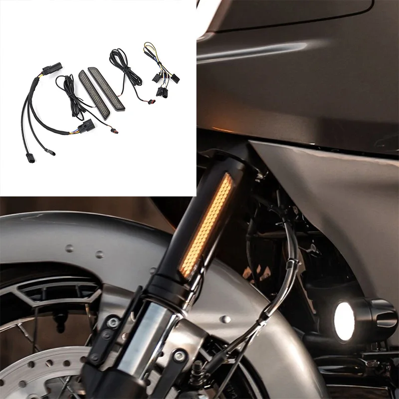 

Motorcycle LED Black Front Fork Light Turn Signal for Harley Touring CVO Street Glide FLHX FLHXSE Road Glide ST FLTRXSTSE 2024