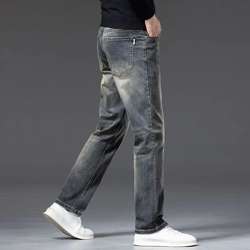 Men's Business Straight Leg Jeans Full Length Casual Denim Trousers Stretch Elastic Fabric Comfortable Fit Pant Plus Size 29-42