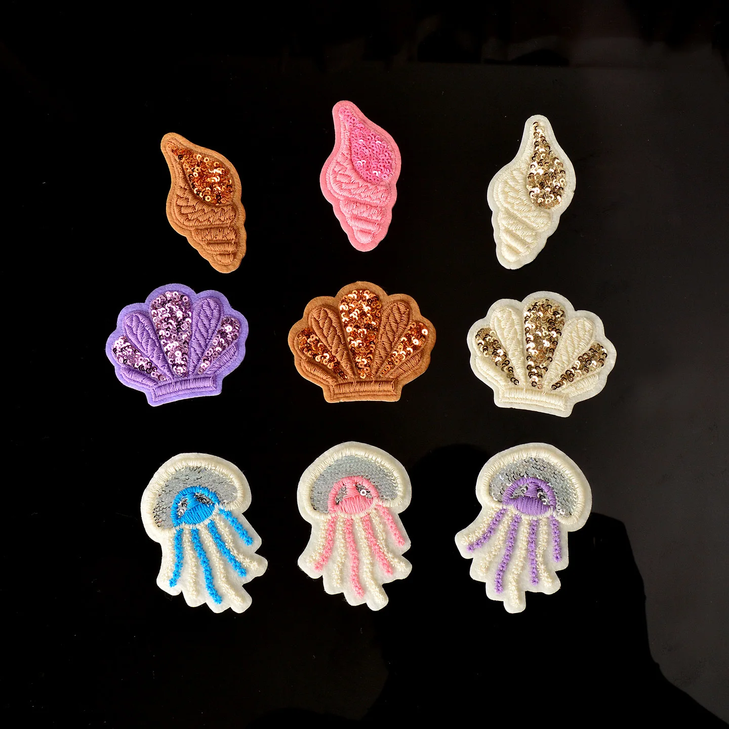 1 Piece Embroidery Sequins Sew on Patch Corsage for Clothing Bags 4-6 CM Seahorse Dolphin Scallop Tropical Fish DIY Decoration
