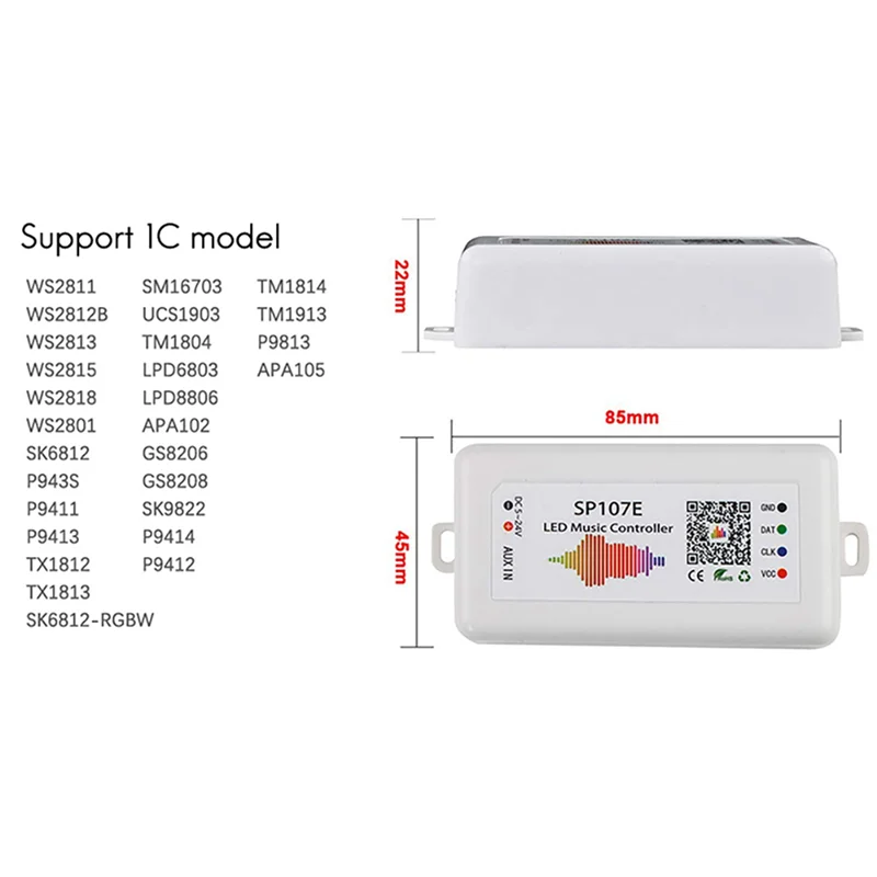 LICE-2X SP107E Pengendali LED Aplikasi Pintar Bluetooth WS2811/2812B Pengendali Musik LED Peredupan Strip Lampu
