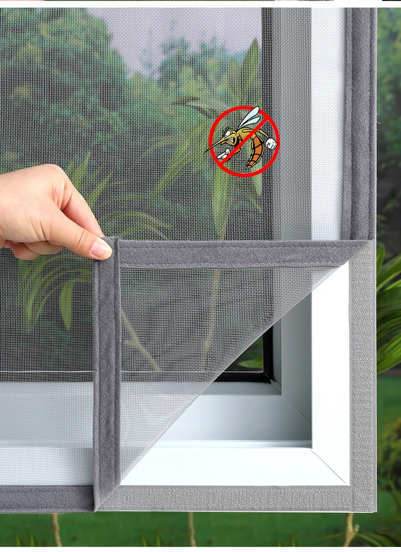 Graues, selbstklebendes Anti-Mücken-Fensternetz, Sommer-Insektenschutznetz für Türen und Fenster, anpassbare Größe – Detail 5