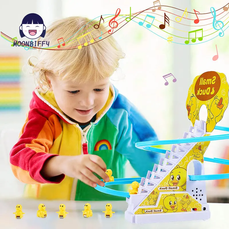 

Electric Duck Track Slide Toys Funny Baby Boys Girls Ducks Climb Stairs Toy Baby LED Lights Music Roller Coaster for Kids Gifts