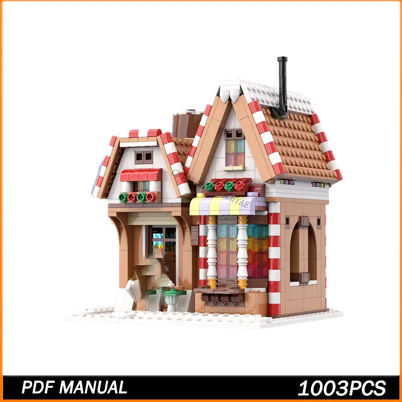 Moc bloco de construção vista rua casa de gengibre de natal – vila de inverno modelo de construção alternativa brinquedos de tijolo presentes criativos