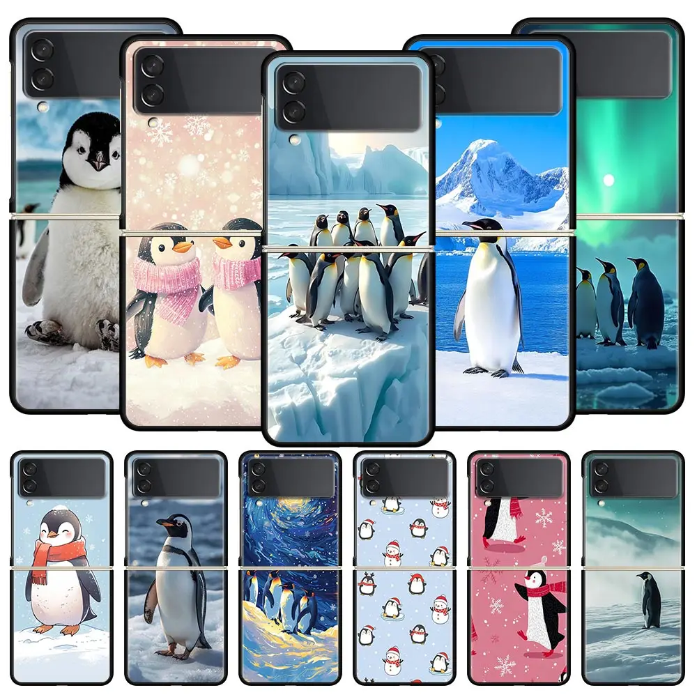 Penguin Kawaii Cute Phone Case For Samsung Galaxy Z Flip3 Flip4 Flip5 Case Shell For Z Flip 3 4 5 6 7 Hard Folding Cover