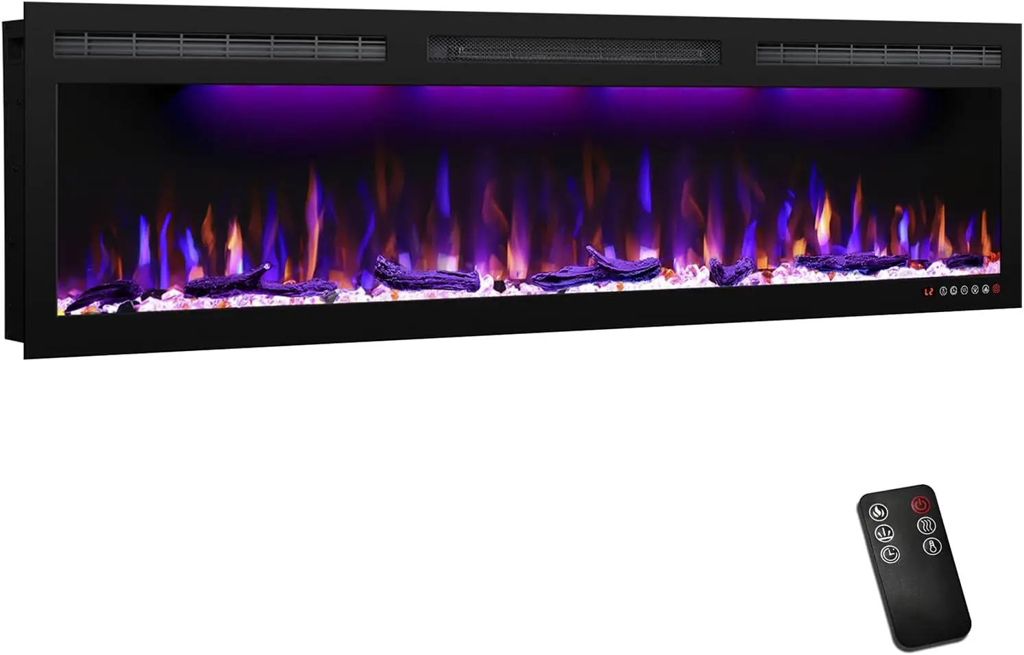 60 inch Electric Fireplace, Recessed and Wall Mounted Slim Electric Fireplace, 750/1500 Watt Heater Fireplace, Log & Crystal Hea