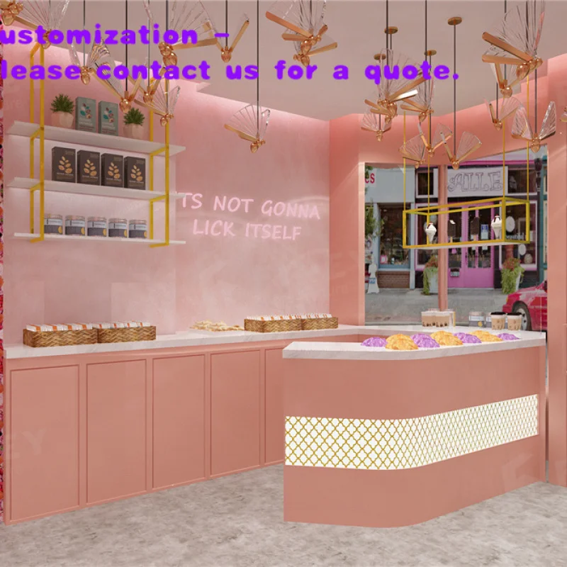 custom.One-Stop Service Dessert Shop Interior Layout Design Decoration Customized Stylish Dessert Shop Display Equipment