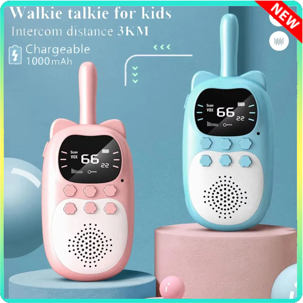 Kids Walkie Talkie 2PCS Electronic Toys 3km Range Children's 1000mAh Gadgets Radio Phone Christmas Birthday Gifts For Boys Girls