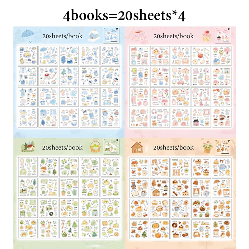 Mr.Paper 20 Blatt/Buch Vier Jahreszeiten PET-Aufkleberbuch, Niedliche Gemütliche Tägliche Dekorative Aufkleber für Scrapbooking & Journaling