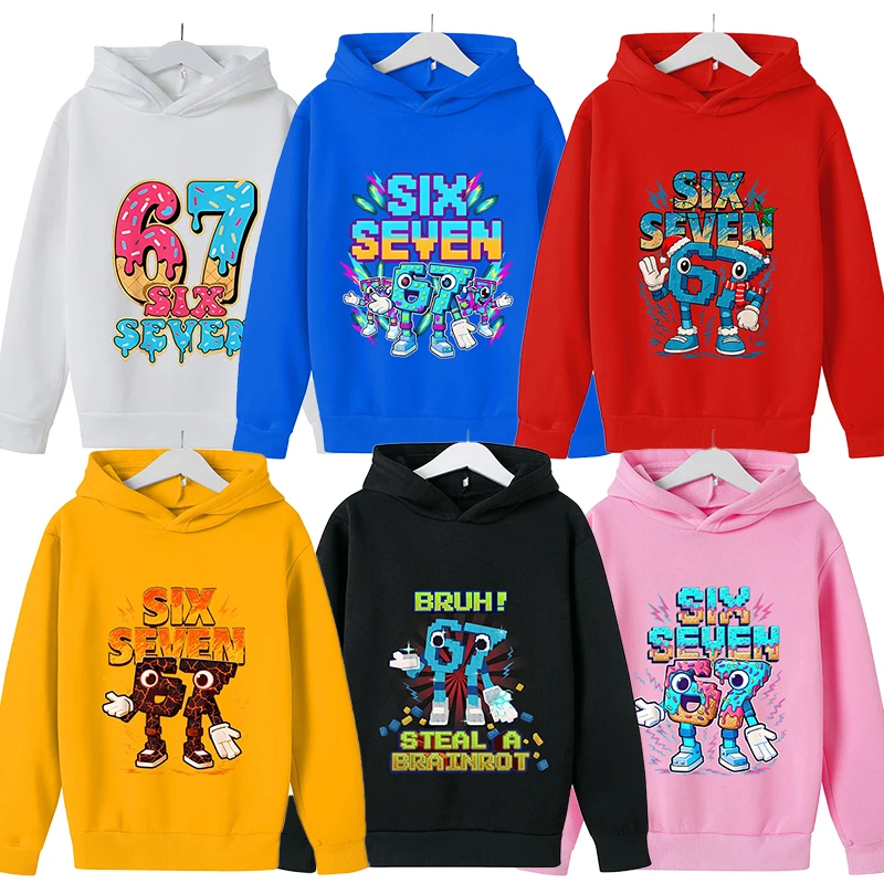 

67, толстовки с капюшоном Six Seven, детская флисовая толстовка с изображением мозга Y2k, модная толстовка с рисунком аниме, одежда для мальчиков, подарок