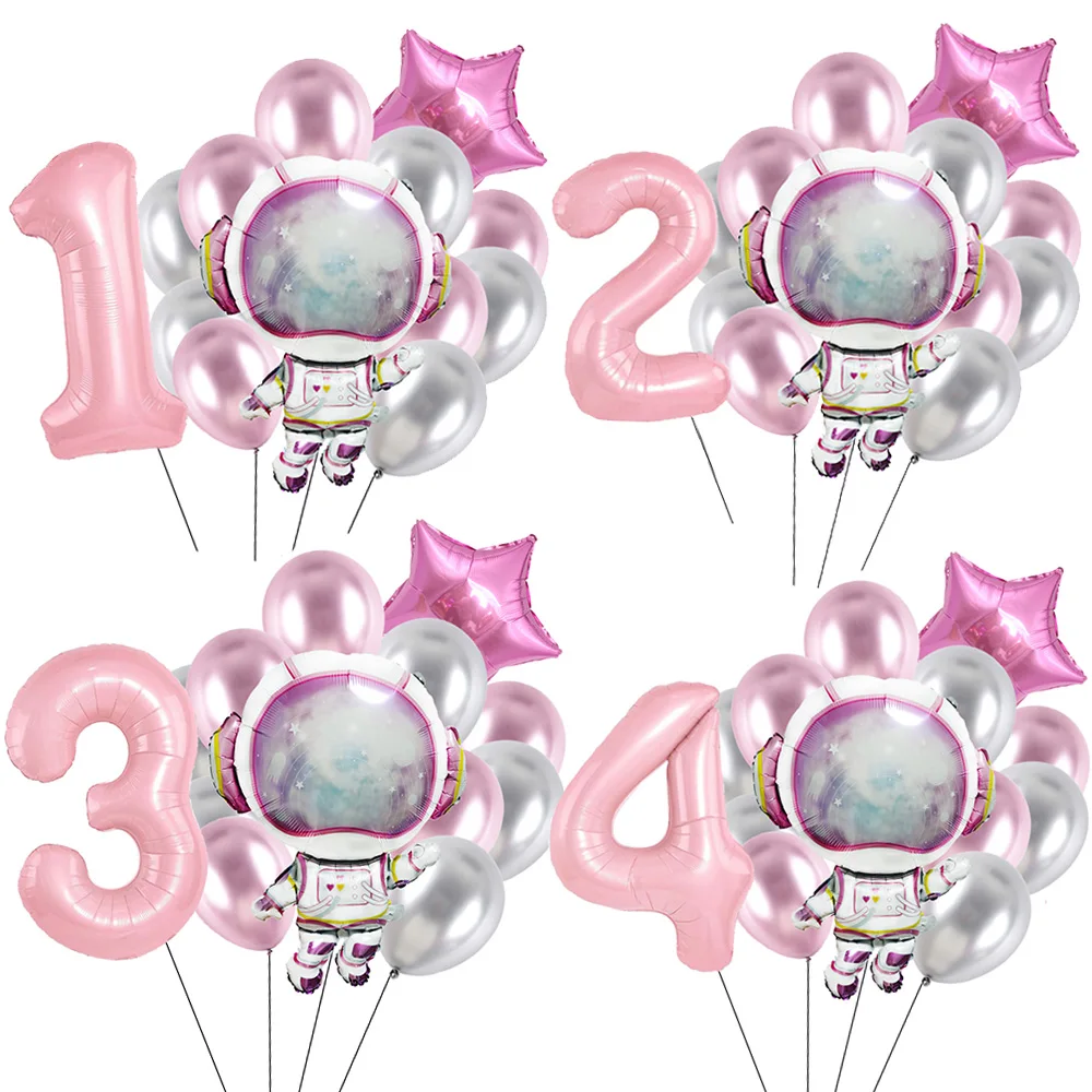 Pink Spaceman Balloon 32inch Pink Number Balloon Large Astronaut Foil Balloon Boys Girl Birthday Outer Space Party Decoration