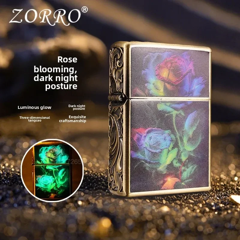 ZORRO Luminous Metal Kerosene Lighter Exquisite Relief Windproof Lighter Retro Creative Cigarette Lighter Men's Gift Wholesale - Image 2