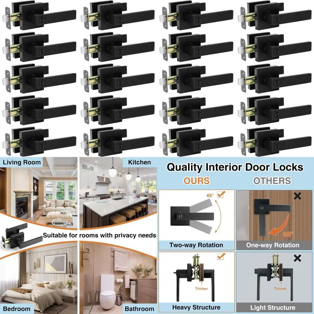 

Набор из 10 черных дверных рычагов с конфиденциальностью, квадратные ручки без ключа для спален и ванных комнат, сверхмощные двусторонние ручки для слева