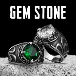 Gems Stone Carving Men Rings Stainless Steel Women Jewelry Vintage Punk Rock Cool Stuff Fashion Accessories Gift Wholesale