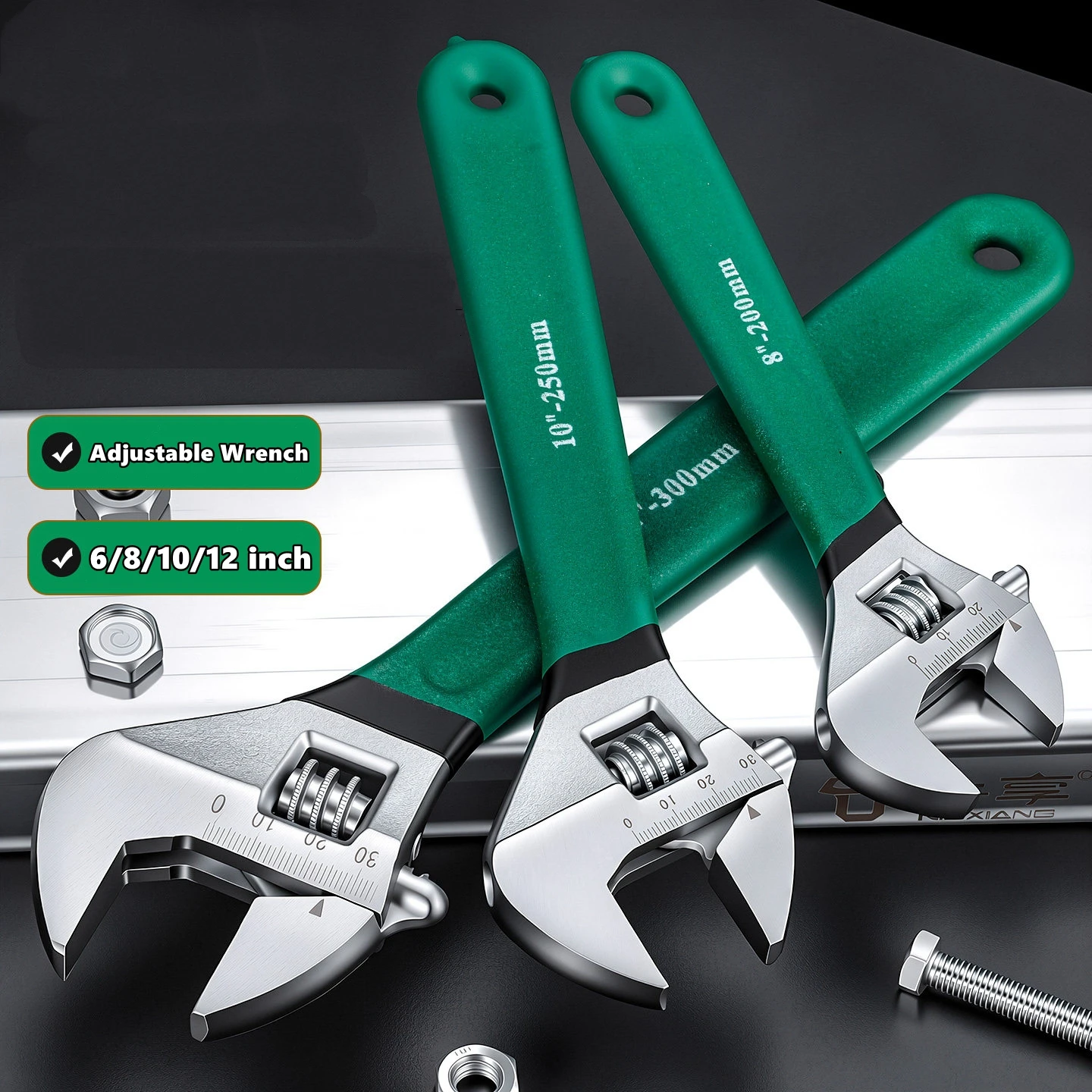 Adjustable Wrench Universal Spanner Dip Plastic Carbon Steel Mechanical Workshop Anti Slip Hand Repair Tools Car Bicycle Wrench