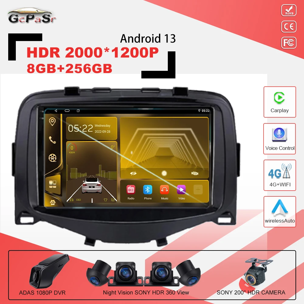 

For Toyota Aygo Peugeot 108 Citroen C1 2016 2017 2018-2020 Android13 Car Radio Carplay Auto Multimedia Player Navigation 7862CPU